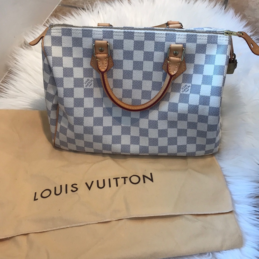 Louis Vuitton Damier Azur Canvas Speedy 30 - White and Light Blue Checkered